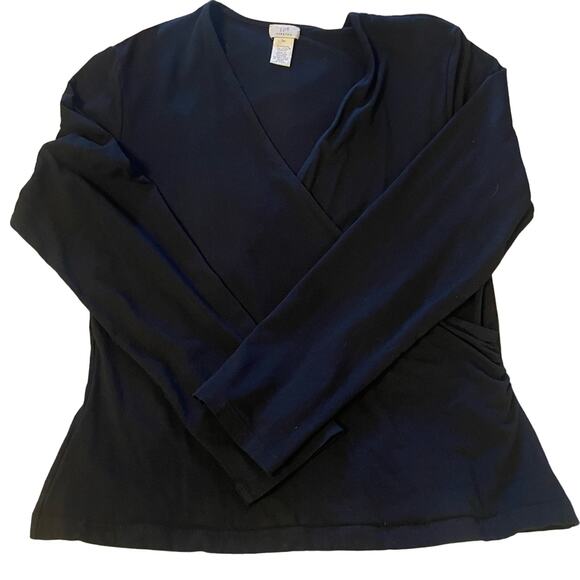 J Jill stretch black crossover front long sleeve shirt top M - Picture 1 of 4